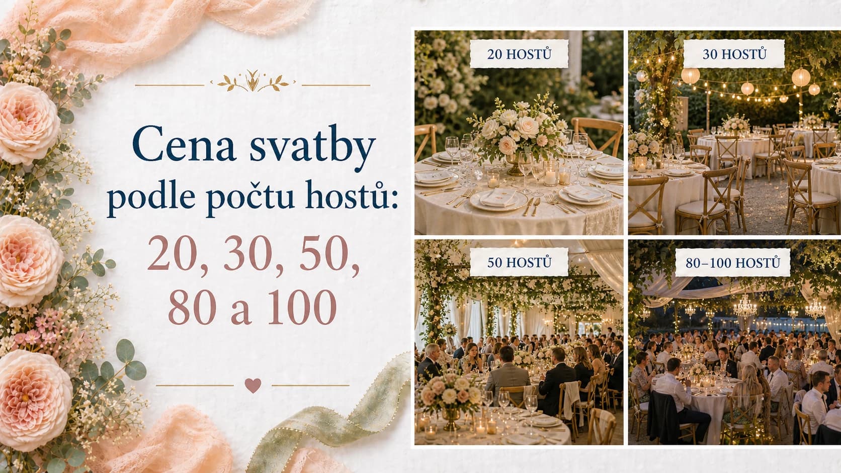 Cena svatby podle počtu hostů: 20, 30, 50, 80 a 100
