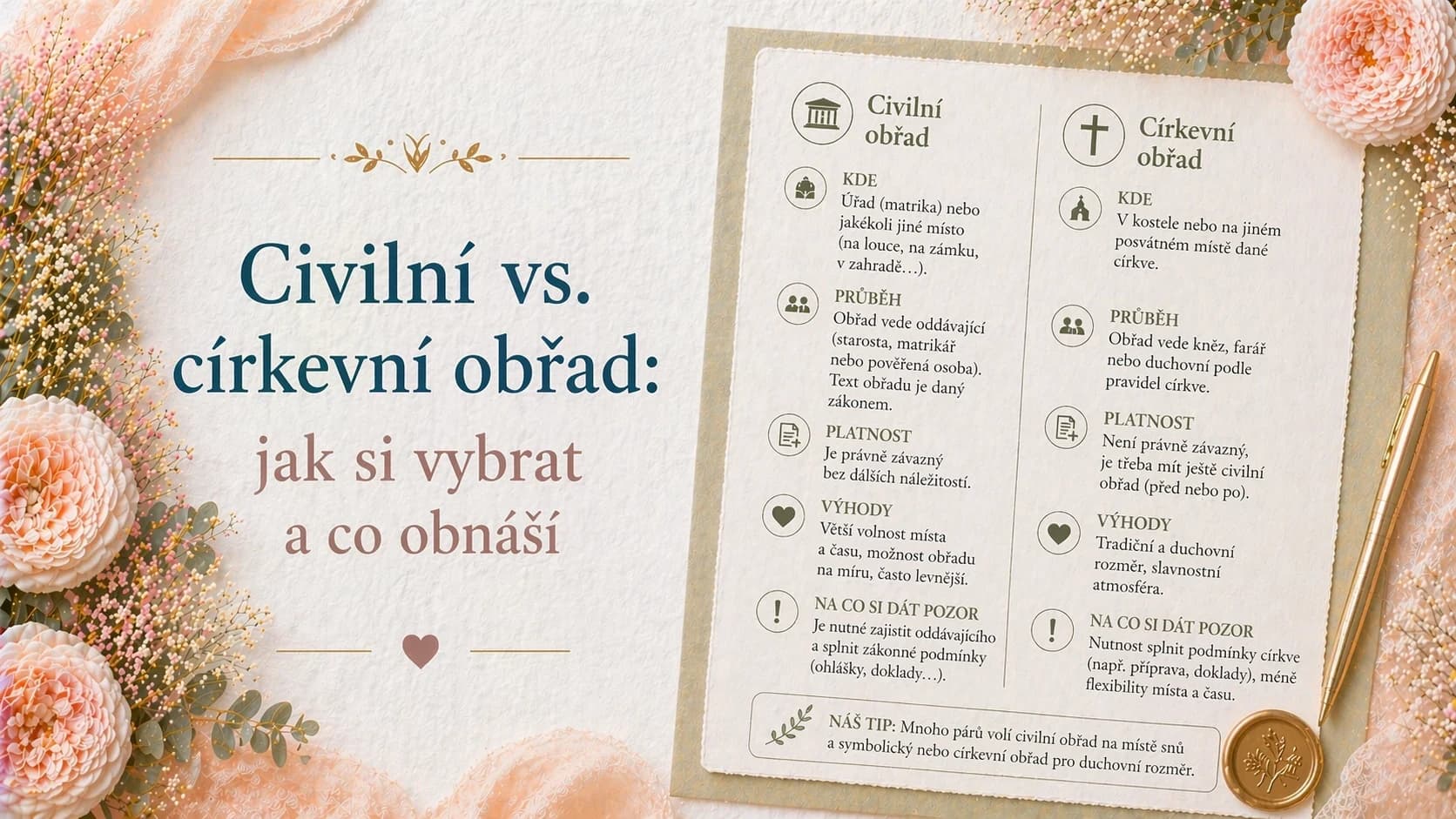 Civilní vs. církevní obřad: jak si vybrat a co obnáší