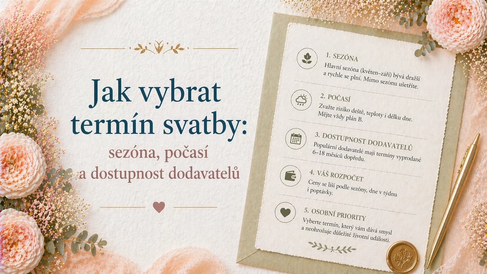 Jak vybrat termín svatby: sezóna, počasí a dostupnost dodavatelů