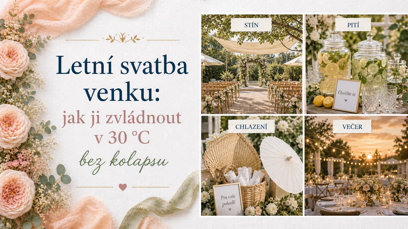 Letní svatba venku: jak ji zvládnout v 30 °C bez kolapsu